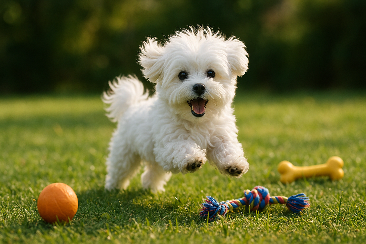 Change everything to a Maltese dog playing outdoors