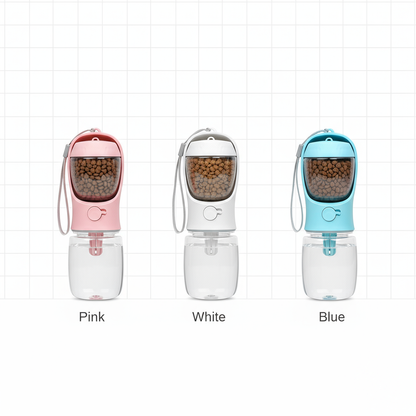 Color options table - Water bottle in pink, white, and blue